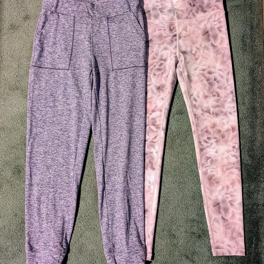Athleta Girl Blue Joggers and Gray Floral Leggings Sz 14/XL
